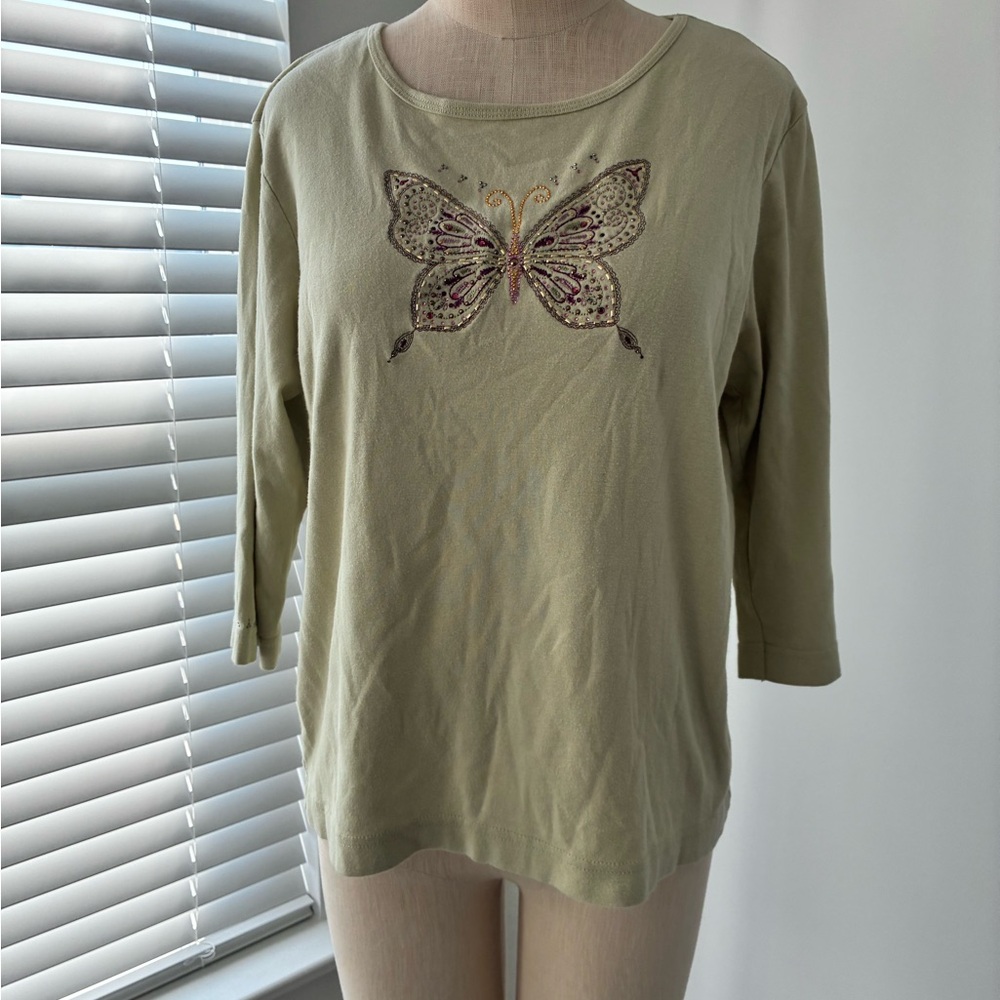 Y2K Trilogy Bedazzled Butterfly 3/4 Sleeve Women’s Top